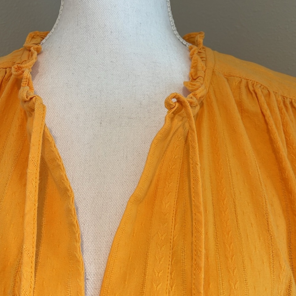 LOFT | Striped Ruffle Tie Neck Blouse | Honey Yellow | X-Large - Picture 6 of 8